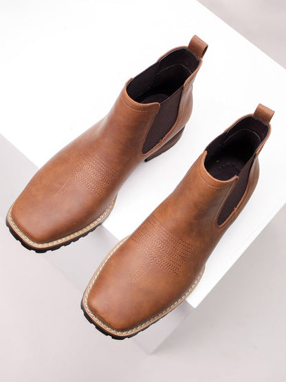 Winter Boots, Square Toe Chelsea Boots for Men Embroidered 6
