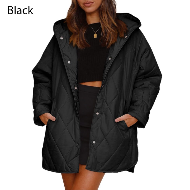 Black quilted hooded jacket