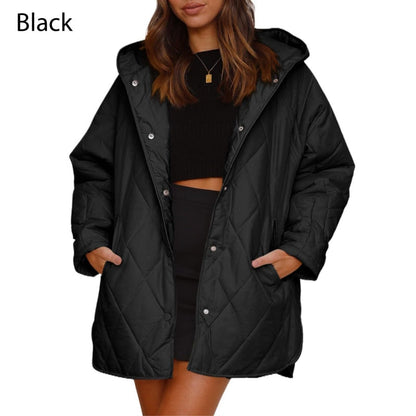 Black quilted hooded jacket