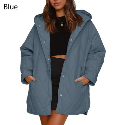Blue quilted hooded jacket