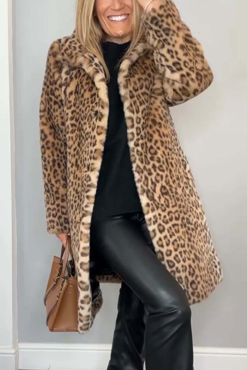 Winter Jacket Trenchcoat for Women, Faux Fur Leopard Coat 1