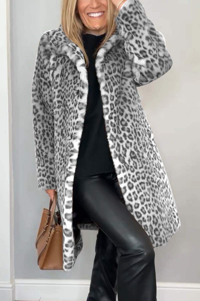 Winter Jacket Trenchcoat for Women, Faux Fur Leopard Coat 2