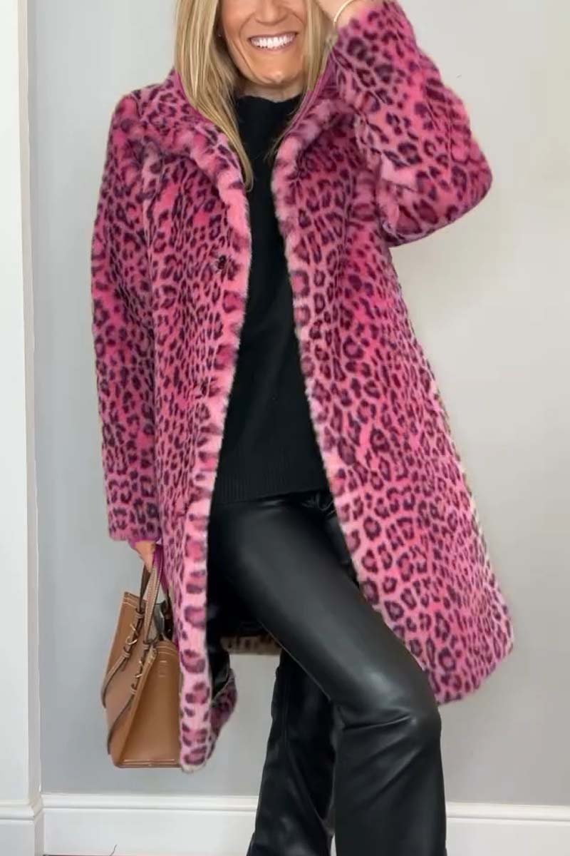 Winter Jacket Trenchcoat for Women, Faux Fur Leopard Coat 3