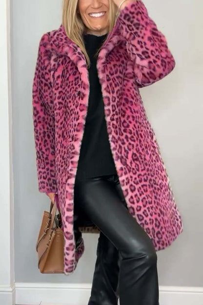 Winter Jacket Trenchcoat for Women, Faux Fur Leopard Coat 3