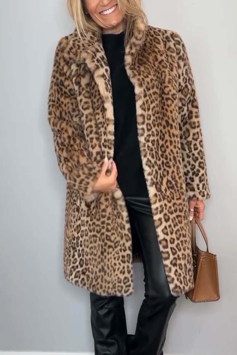 Winter Jacket Trenchcoat for Women, Faux Fur Leopard Coat 4