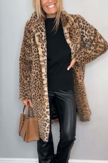 Winter Jacket Trenchcoat for Women, Faux Fur Leopard Coat 5