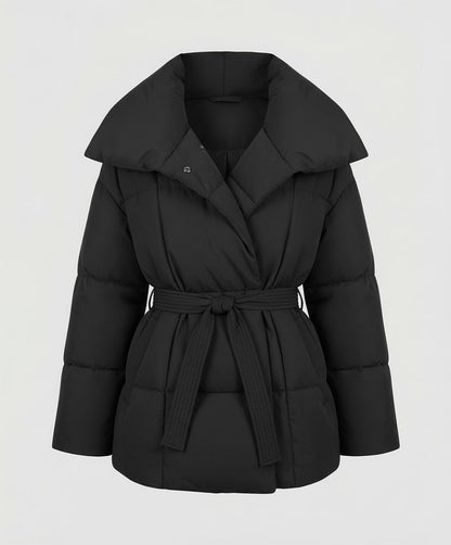 Black fitted winter jacket with belt