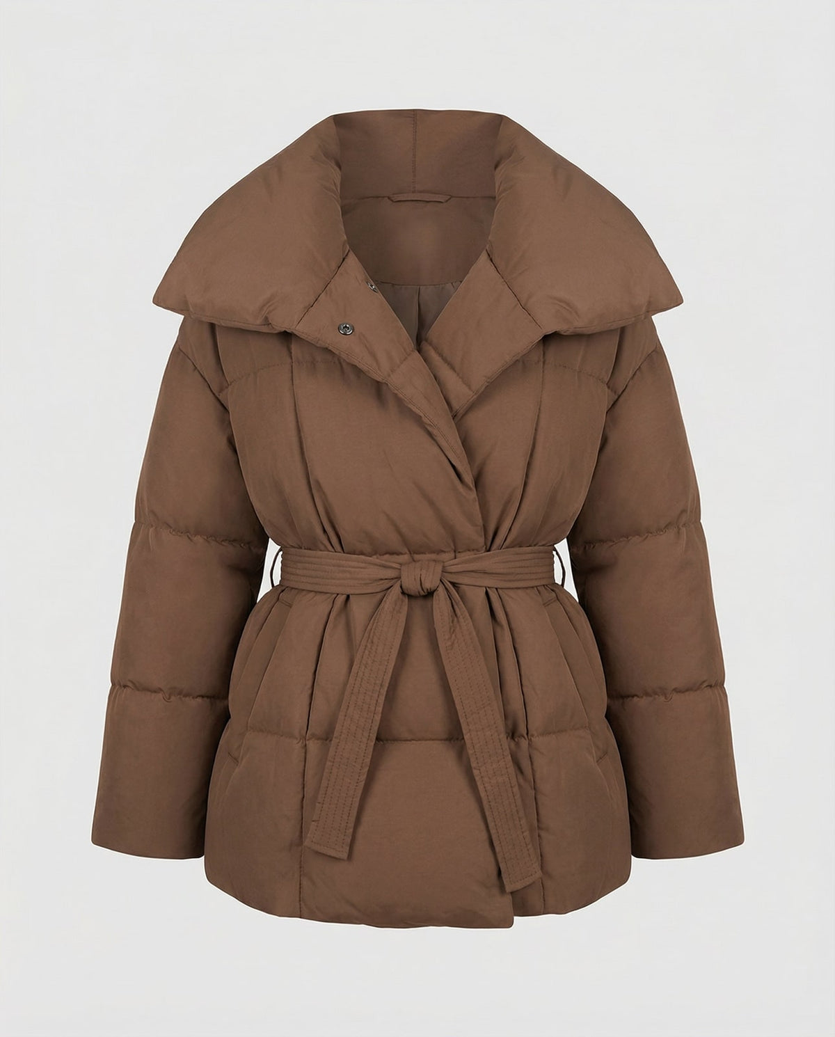Brown fitted winter jacket with belt