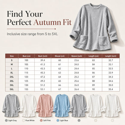 Size chart with measurements from S to 5XL and the seven colours