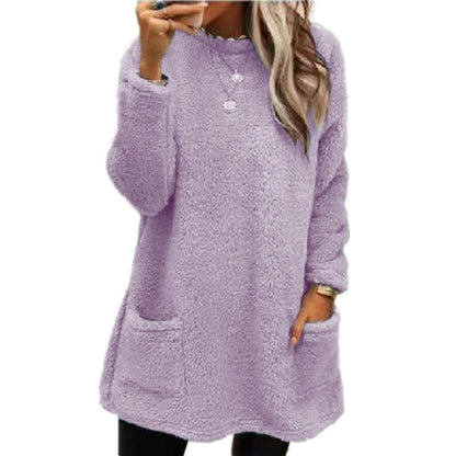 Women's light purple fleece pullover with front pockets