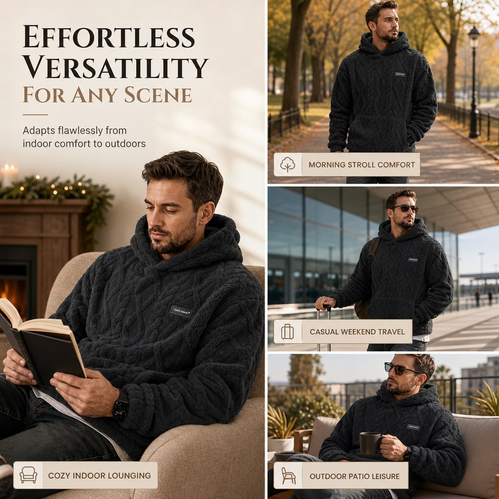 Winter Loungewear Hoodie for Men, Soft Plush Pullover 6