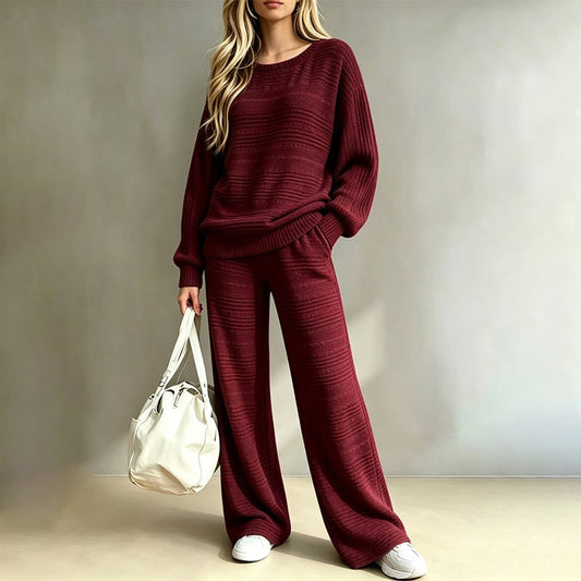 Winter Loungewear Knit Set for Women, Ribbed 2-Piece 1