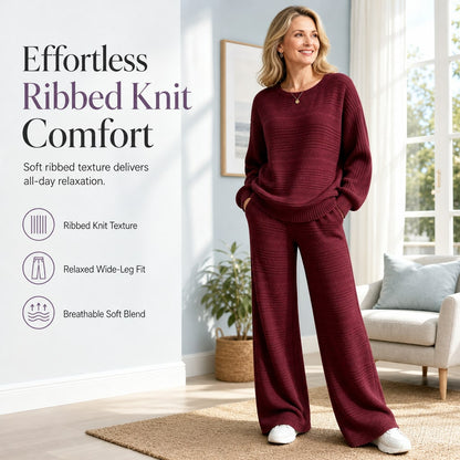 Winter Loungewear Knit Set for Women, Ribbed 2-Piece 2