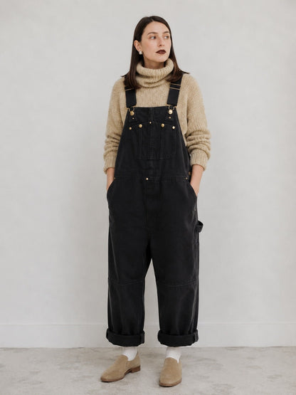 Black canvas bib overalls