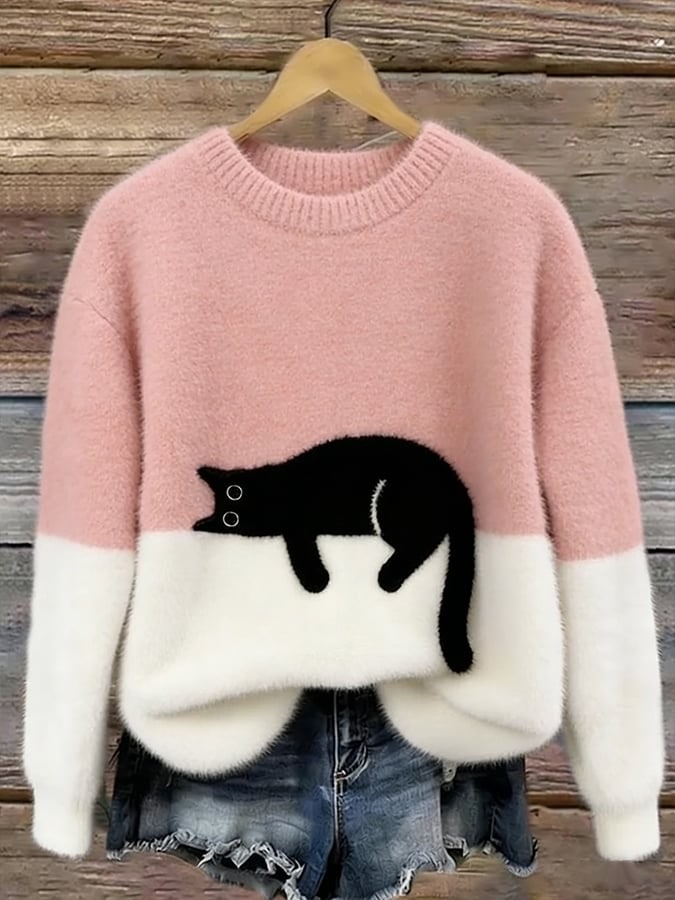 Pink cat print sweater