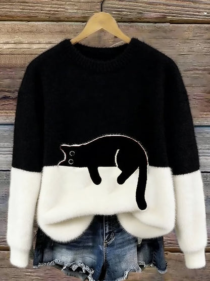 Black cat print sweater