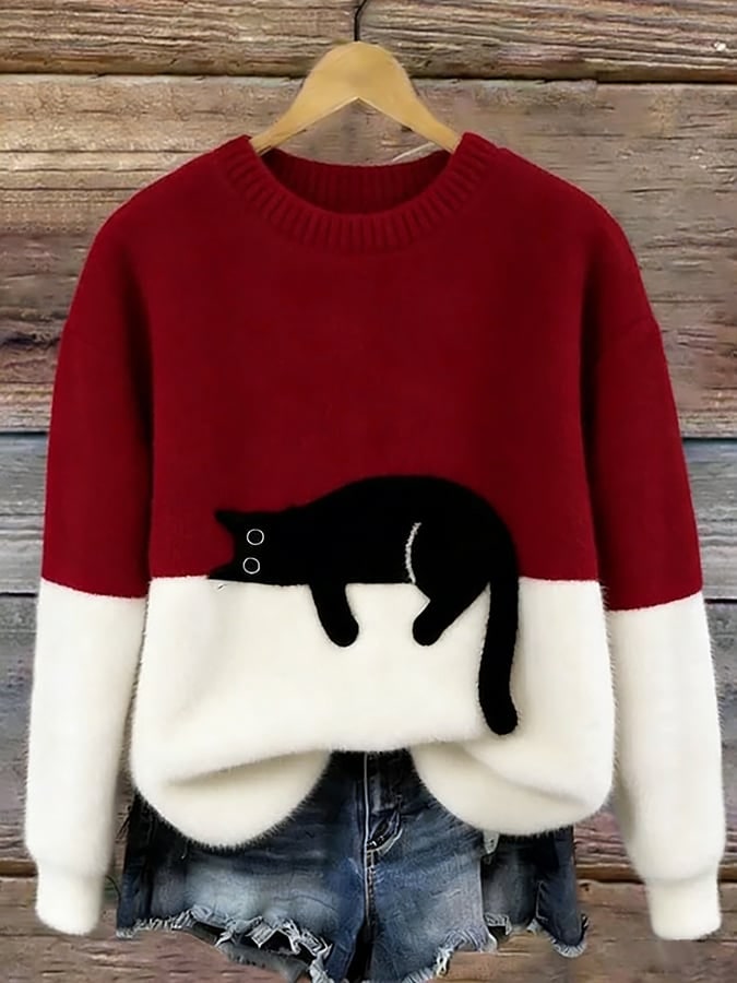 Red cat print sweater