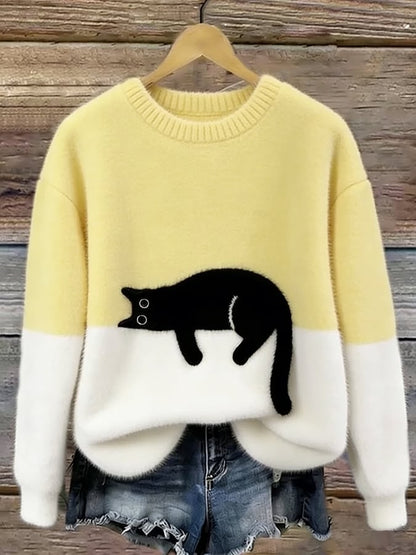 Yellow cat print sweater