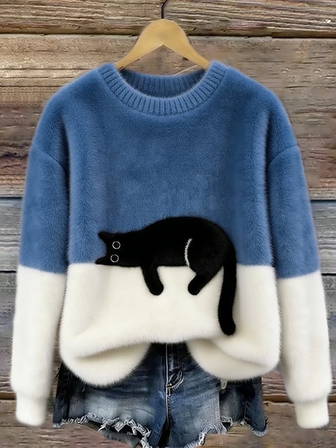 Blue cat print sweater
