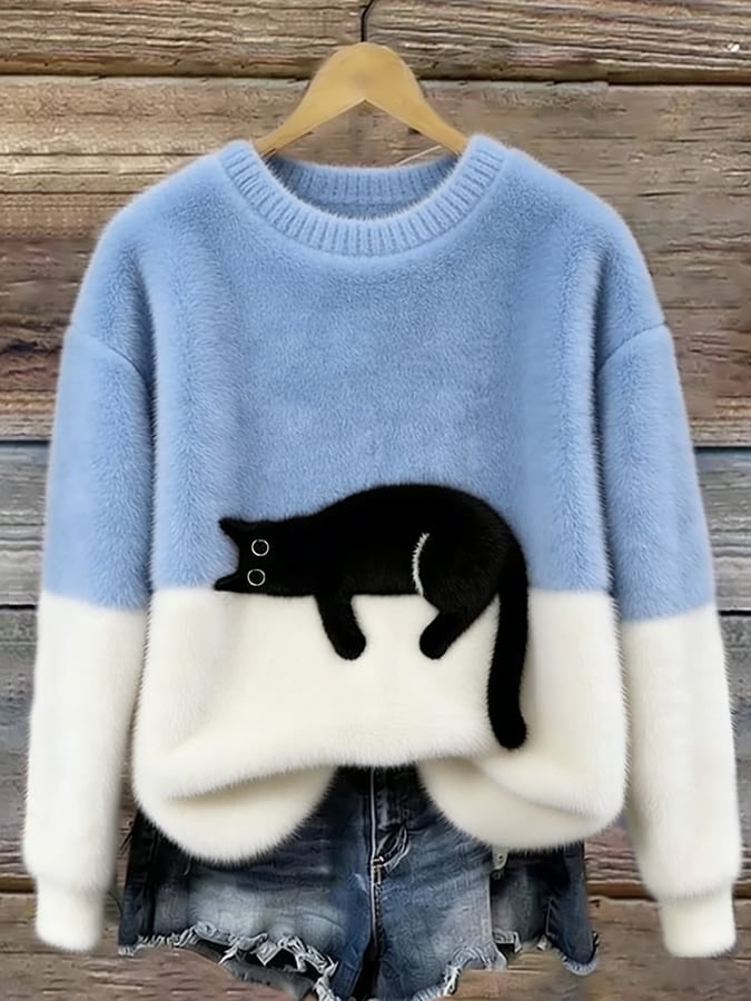 Sky blue cat print sweater