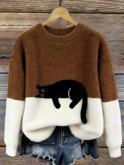 Brown cat print sweater
