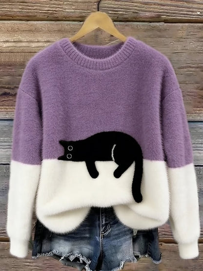 Purple cat print sweater