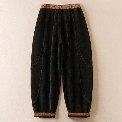 Black corduroy harem pants, side view