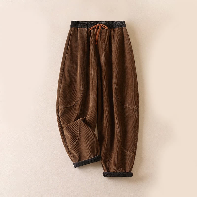 Saddle brown corduroy harem pants, front view