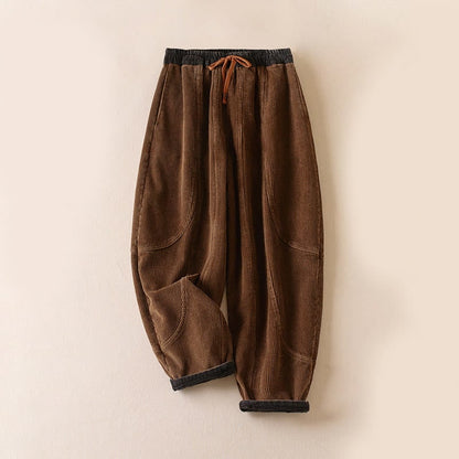 Saddle brown corduroy harem pants, front view