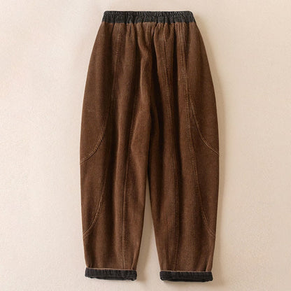 Saddle brown corduroy harem pants, side view