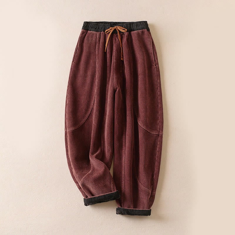 Indian red corduroy harem pants, front view