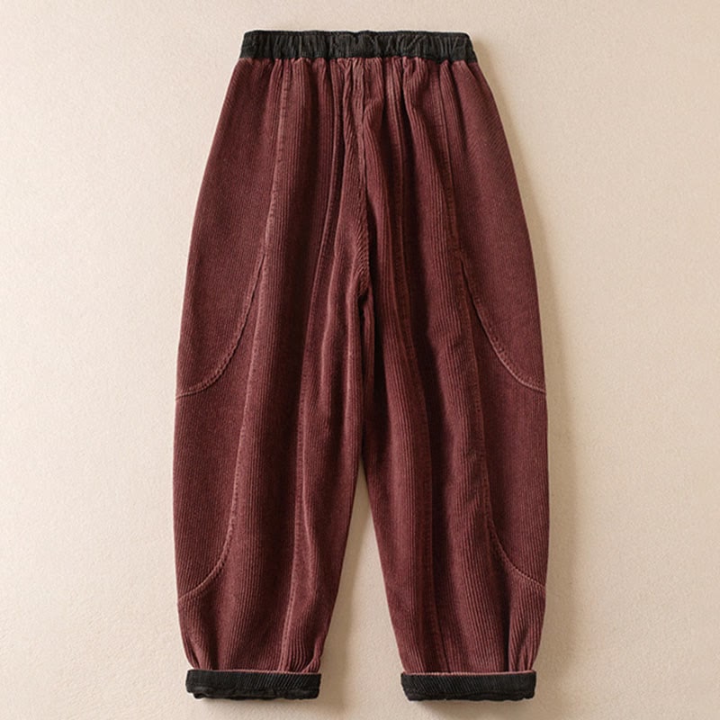 Indian red corduroy harem pants, side view