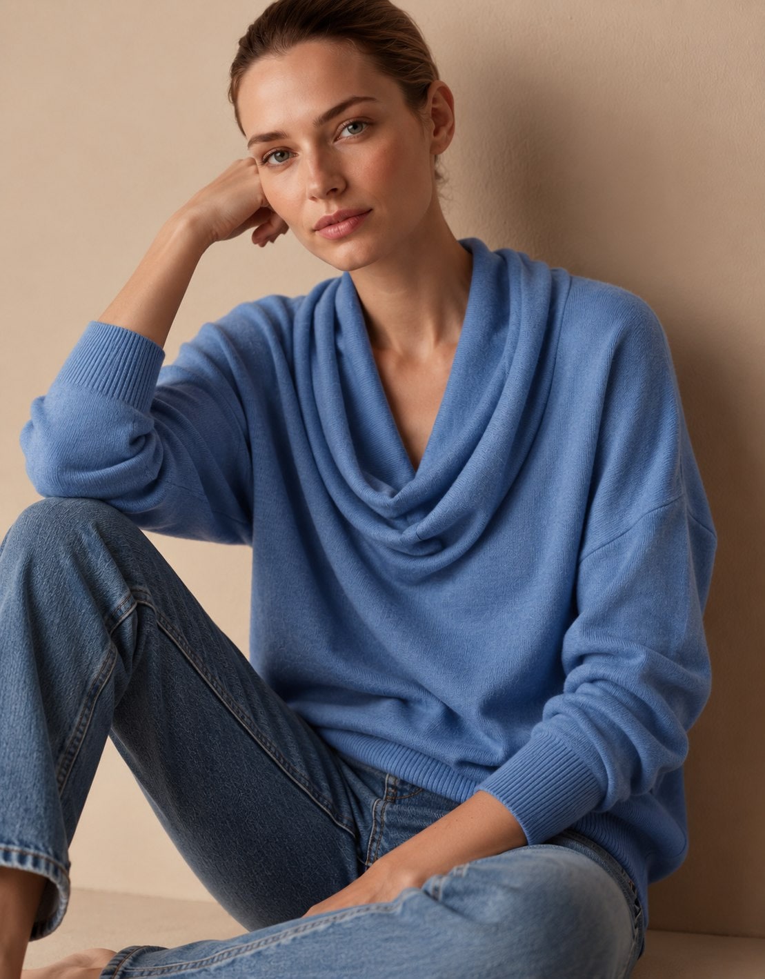 Blue cowl neck sweater