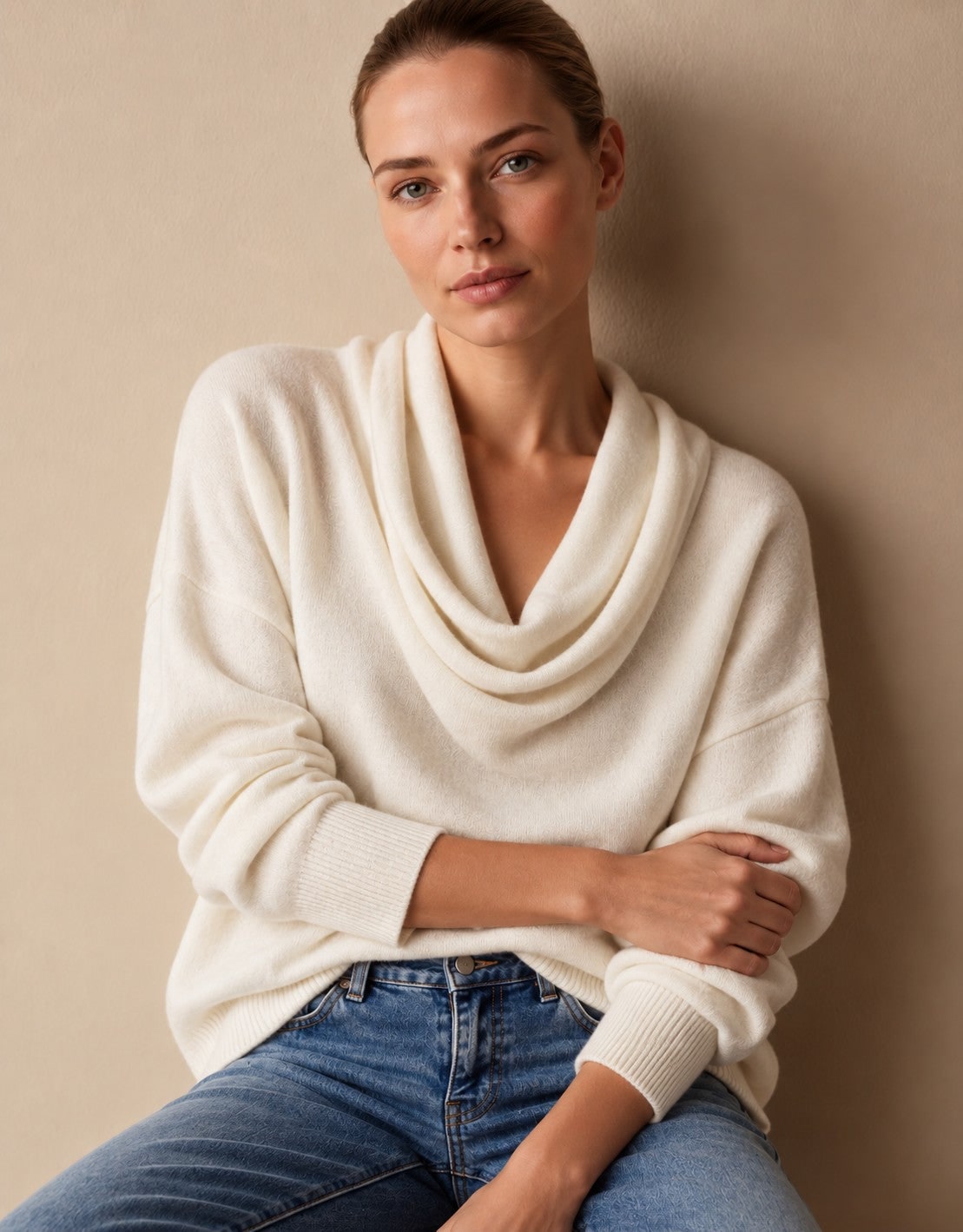 White cowl neck sweater