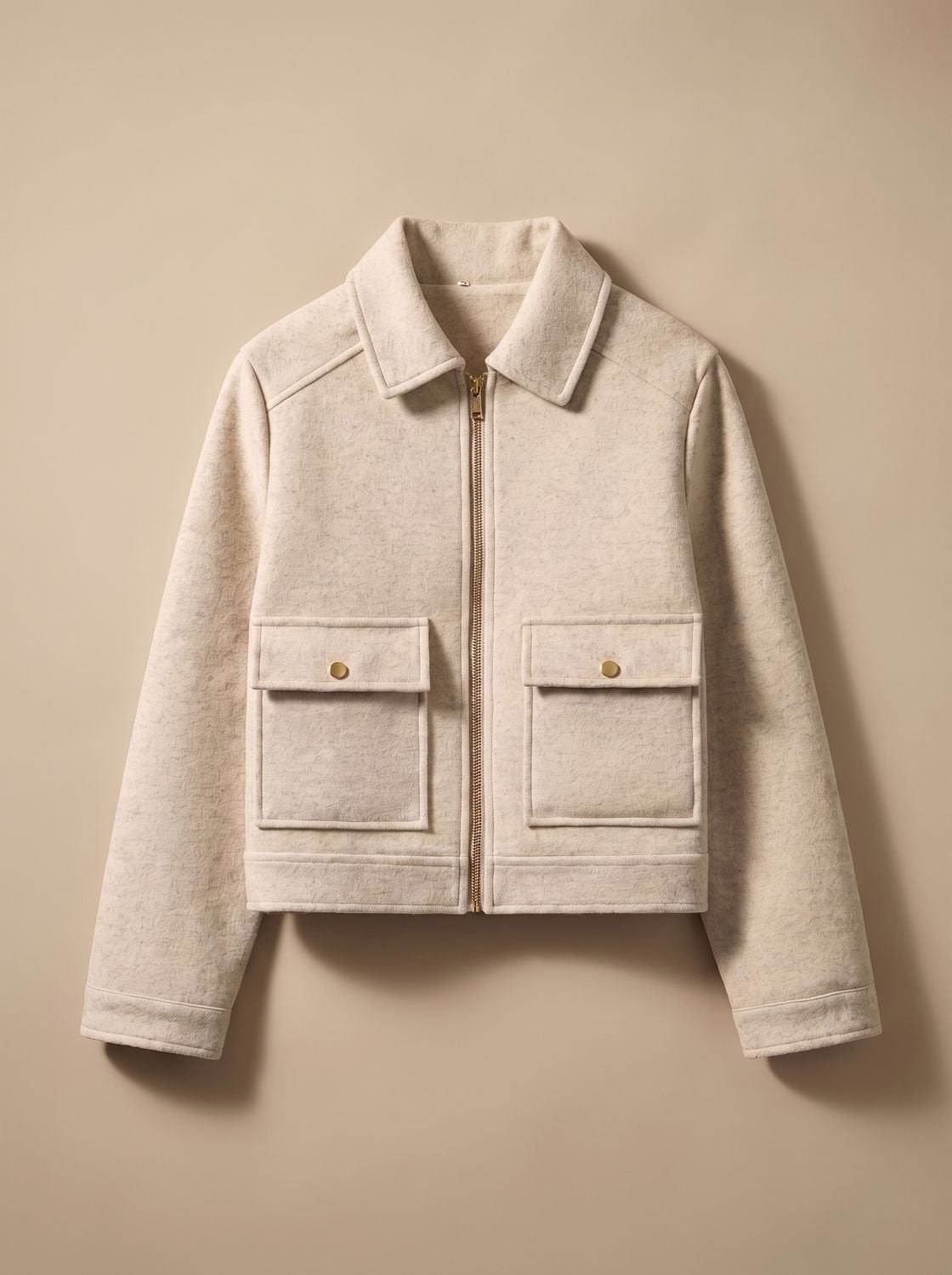 Khaki short coat with front flap pockets