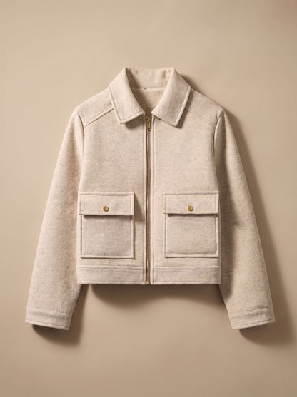 Khaki short coat with front flap pockets