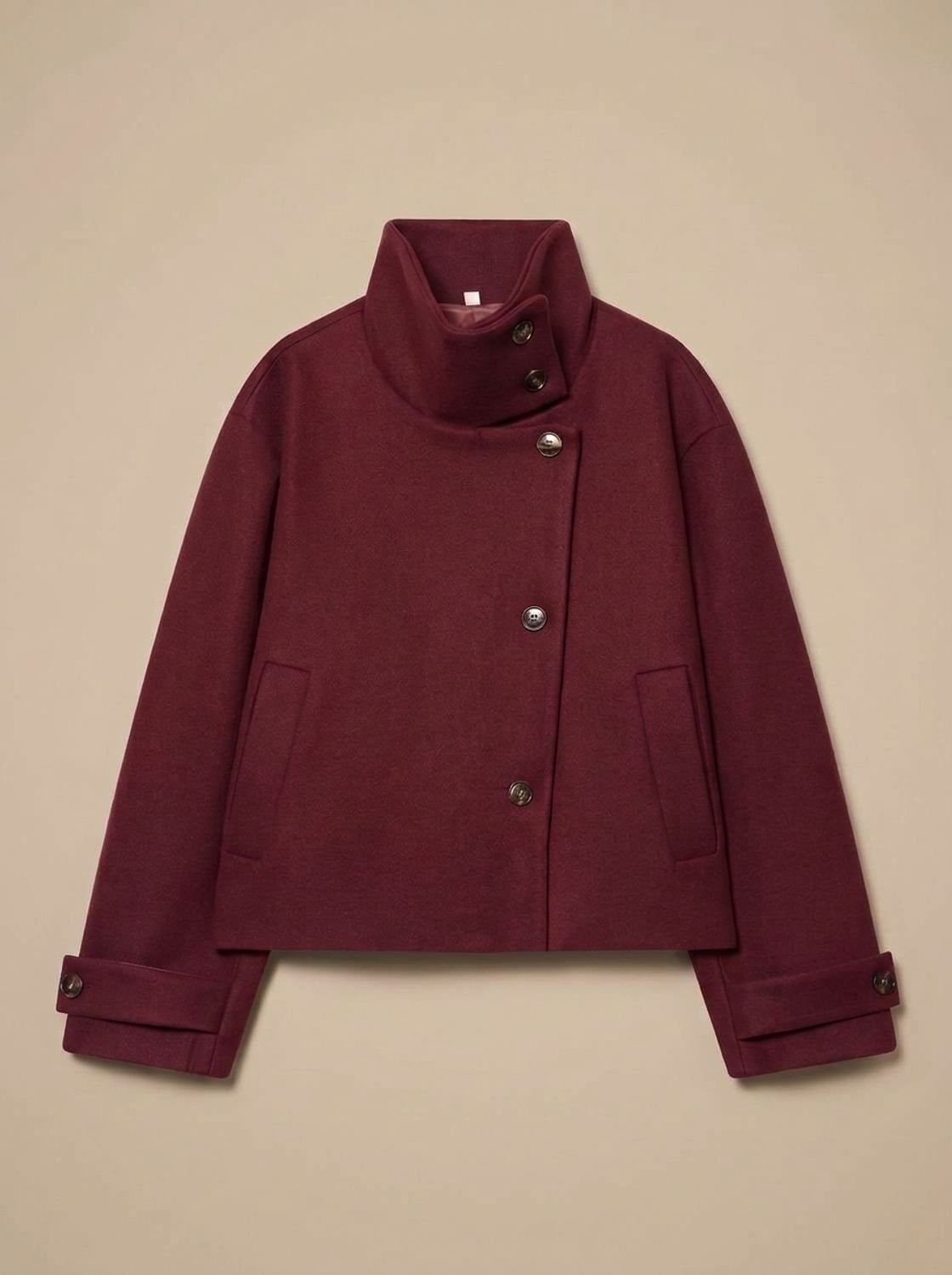 Red short coat with stand collar
