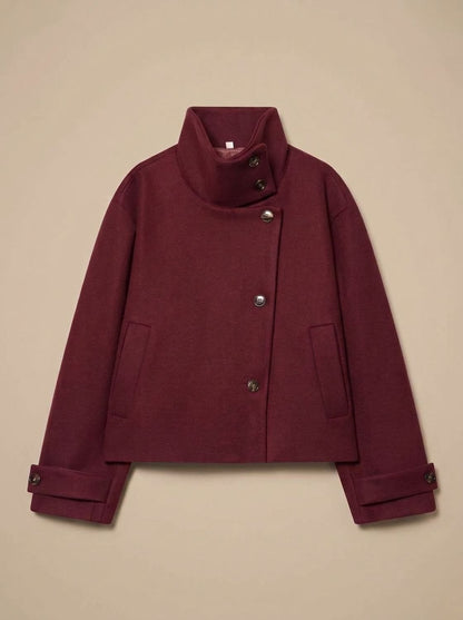 Red short coat with stand collar