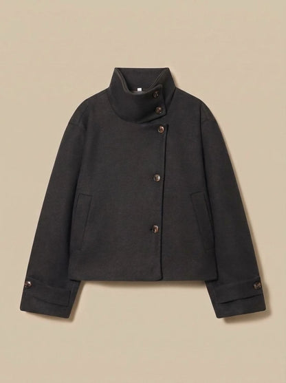 Black short coat with stand collar