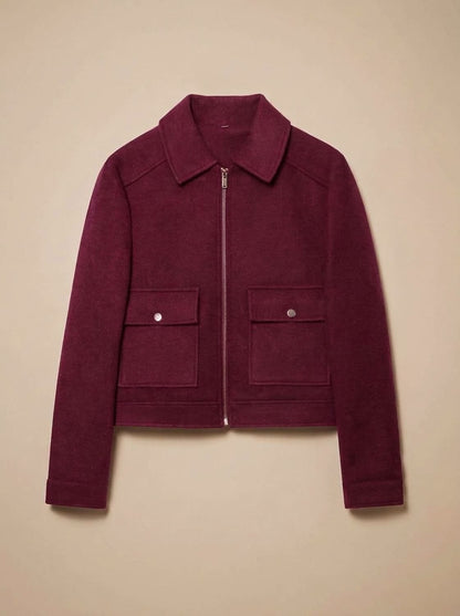 Burgundy short coat with front flap pockets
