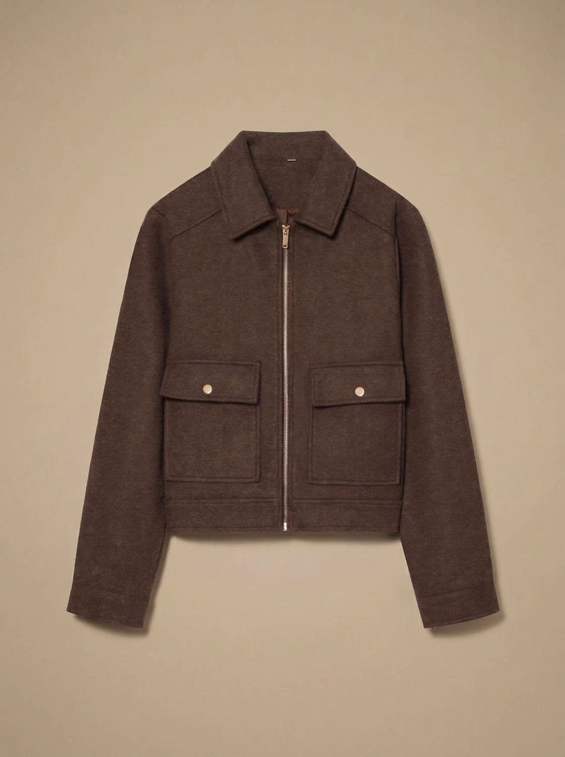 Brown short coat with front flap pockets