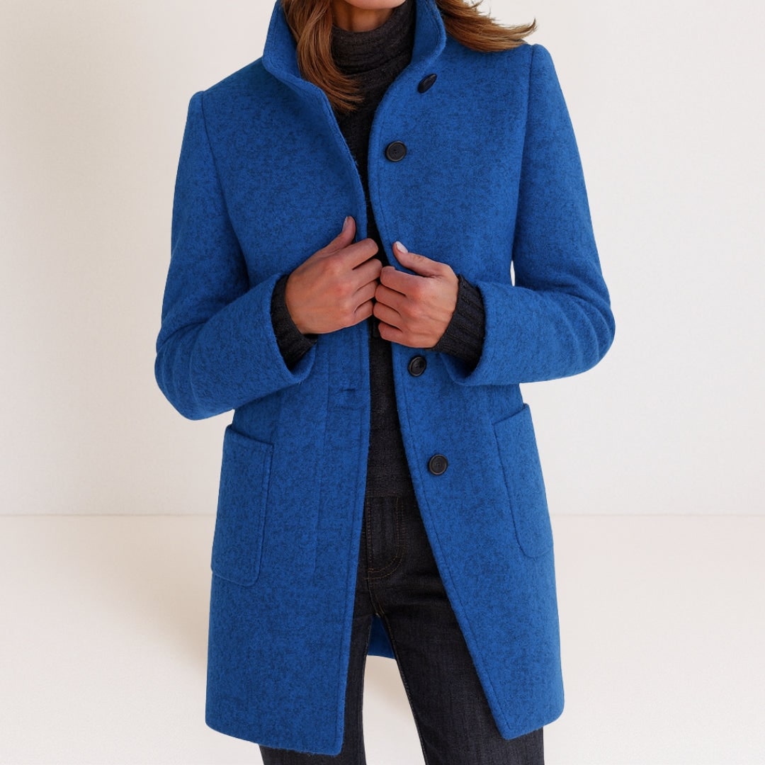 Blue wool-look coat with stand collar