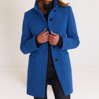 Blue wool-look coat with stand collar