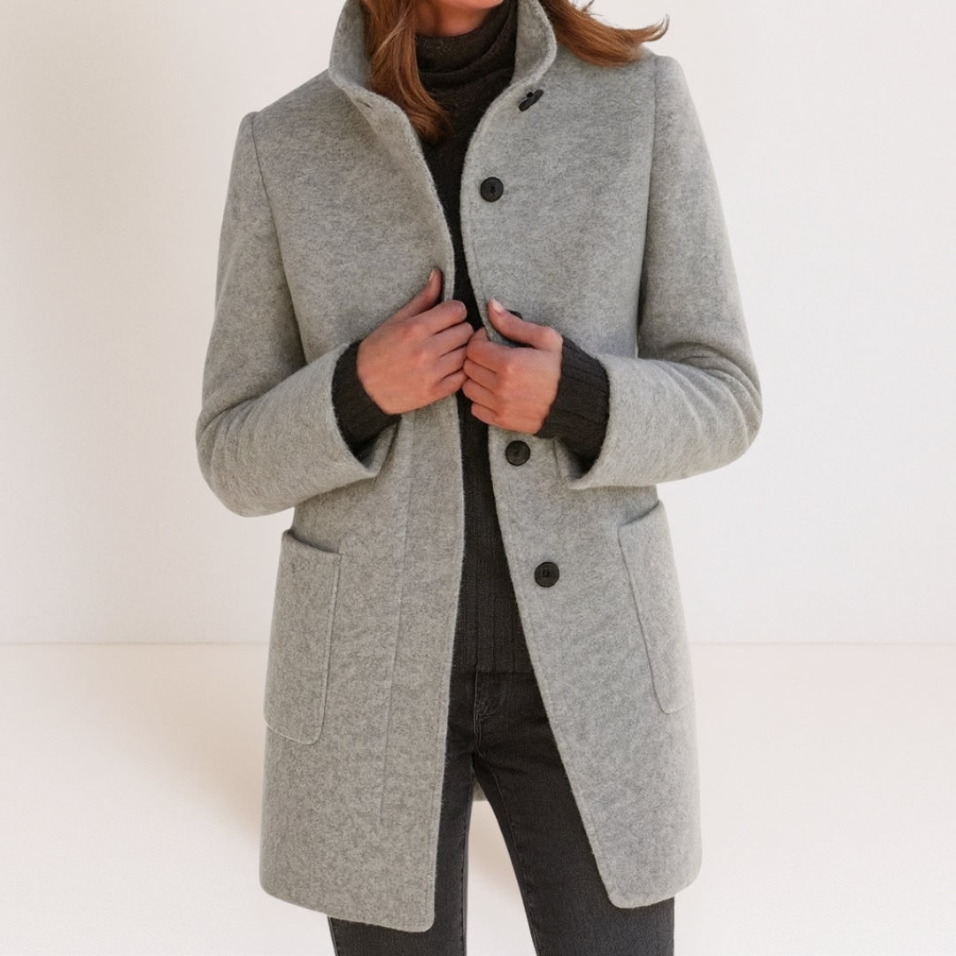 Grey wool-look coat with stand collar