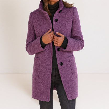Purple wool-look coat with stand collar