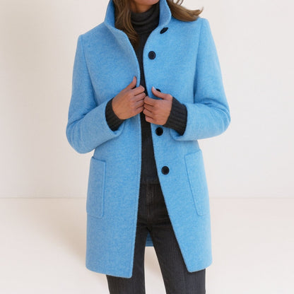 Light blue wool-look coat with stand collar