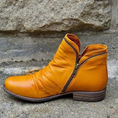Yellow ankle boots with side zip close-up