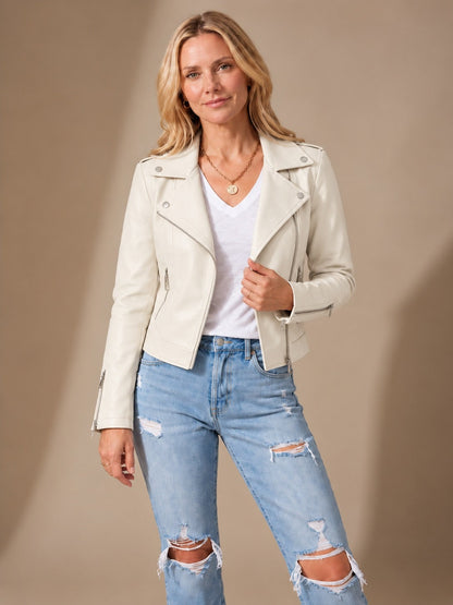 White faux leather moto jacket