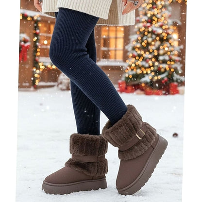 Coffee snow boots in a snowy setting