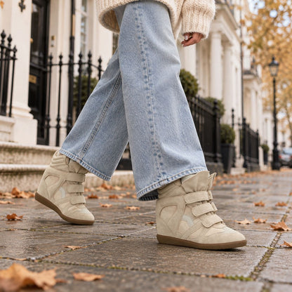 Women's hidden wedge high-top sneakers in beige